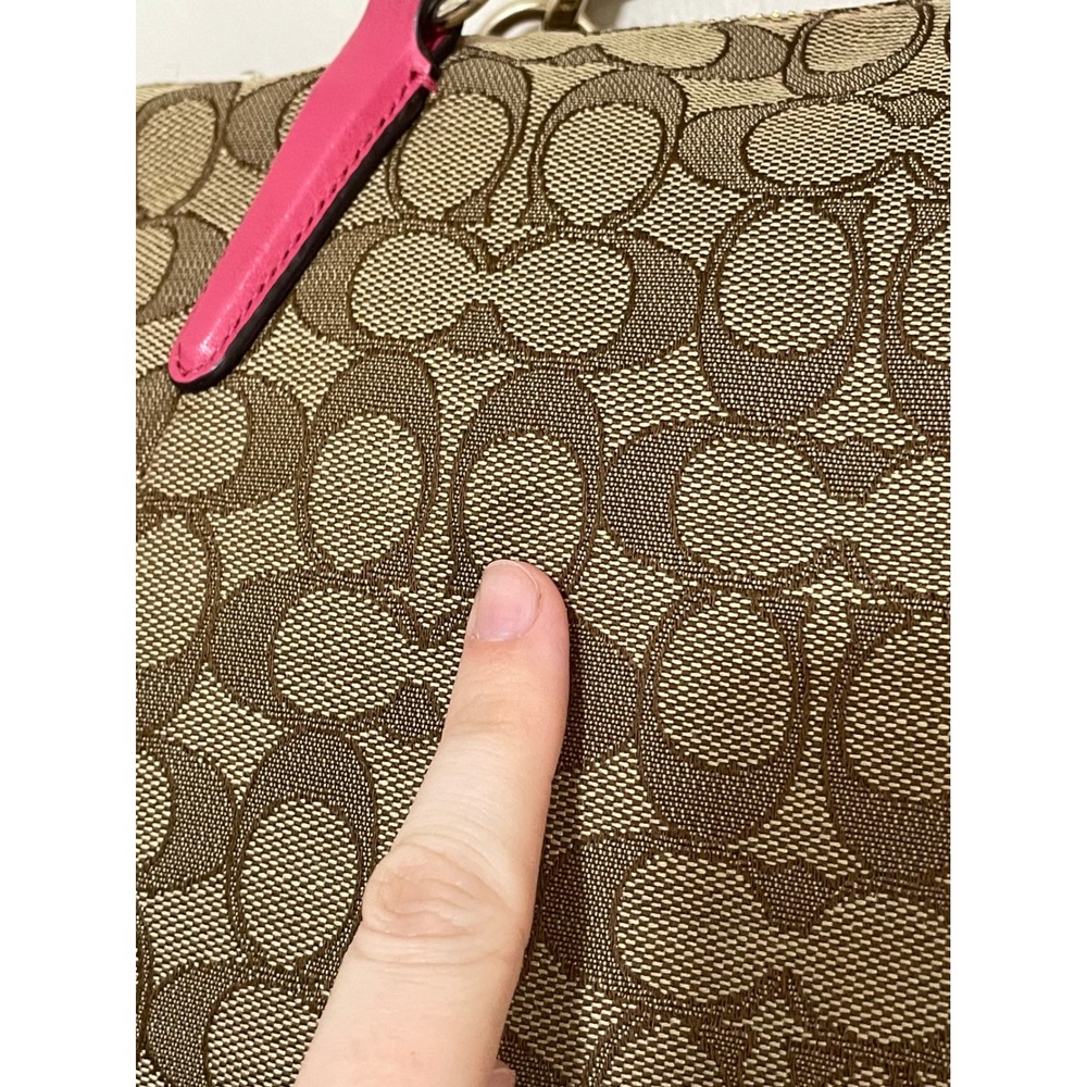 Coach Kelsey Signature Logo Canvas Leather F36625 Large Satchel Pink Khaki - Picture 8 of 14